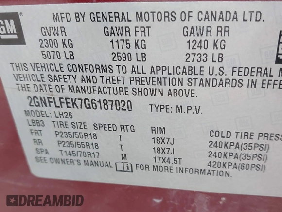 2016 Chevrolet Equinox LT with VIN 2GNFLFEK7G6187020, listed as a IAAI auction lot 42174310 with 144,441 mi miles and . Bid and sale history available at carsss.com. Image 9.