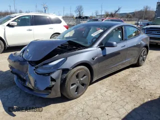 2023 Tesla Model 3 with VIN 5YJ3E1EA7PF696177, listed as a Copart auction lot 47939205 with 32,578 mi miles and Salvage Title. Bid and sale history available at carsss.com. Image 1.