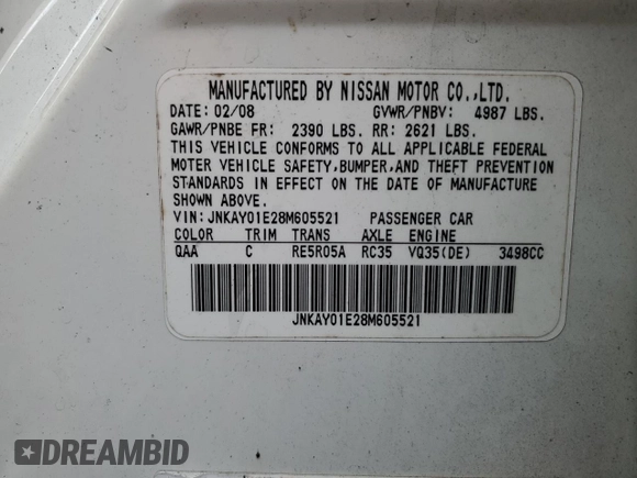 2008 Infiniti M with VIN JNKAY01E28M605521, listed as a Copart auction lot 69669794 with Not Provided miles and Non Repairable. Bid and sale history available at DreamBid. Image 12.