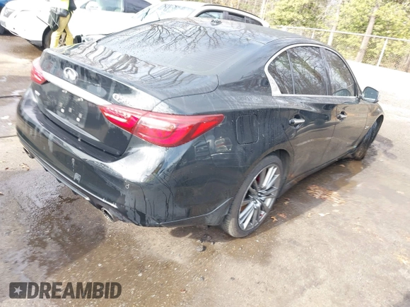 2020 Infiniti Q50 Red Sport 400 with VIN JN1FV7AR3LM660552, listed as a IAAI auction lot 41477949 with 53,392 mi miles and . Bid and sale history available at carsss.com. Image 4.