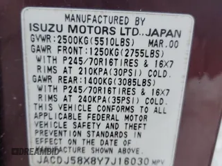 2000 Isuzu Trooper S с VIN JACDJ58X8Y7J16030, выставлен на аукционе Copart как лот 82344664 с пробегом 104 243 миль миль и Чистый • Clean title. История ставок и продаж доступна на DreamBid. Изображение 13.