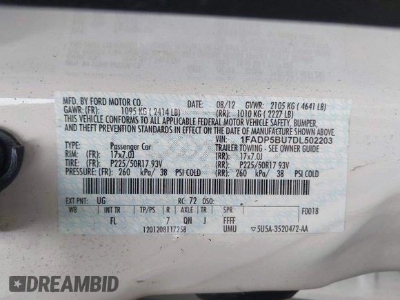 2013 Ford C-Max SEL with VIN 1FADP5BU7DL502203, listed as a IAAI auction lot 42251289 with 159,347 mi miles and . Bid and sale history available at DreamBid. Image 9.
