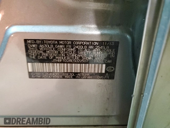 2014 Lexus IS 250 with VIN JTHBF1D28E5022507, listed as a Copart auction lot 50388715 with 170,941 mi miles and Salvage Title. Bid and sale history available at DreamBid. Image 12.