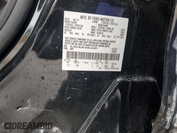 2013 Lincoln MKX with VIN 2LMDJ8JK1DBL43451, listed as a Copart auction lot 47883205 with 45,983 mi miles and Salvage Title. Bid and sale history available at carsss.com. Image 15.