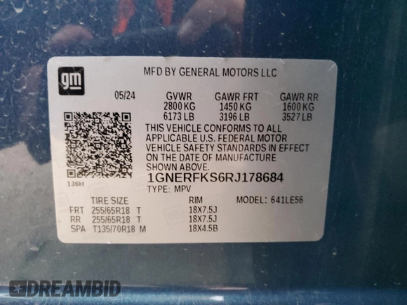 2024 Chevrolet Traverse with VIN 1GNERFKS6RJ178684, listed as a Copart auction lot 88854725 with 8,050 mi miles and Clean title. Bid and sale history available at DreamBid. Image 12.