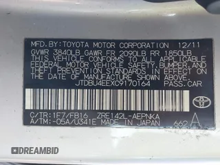 2012 Toyota Corolla L with VIN JTDBU4EEXC9170164, listed as a IAAI auction lot 41789075 with 206,239 mi miles and . Bid and sale history available at DreamBid. Image 9.