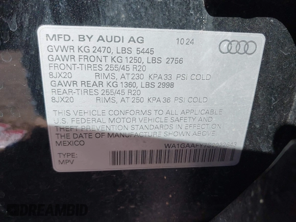 2025 Audi Q5 S line Premium z VIN WA1GAAFY7S2022643, wystawiony jako IAAI lot #41881316 z przebiegiem 8367 mil mil oraz . Historia ofert i sprzedaży dostępna na DreamBid. Obrazek 9.