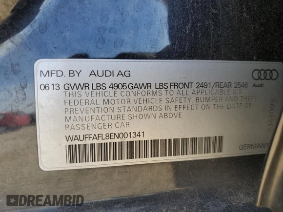 2014 Audi A4 Premium Plus z VIN WAUFFAFL8EN001341, wystawiony jako Copart lot #56251315 z przebiegiem 61 819 mil mil oraz Szkoda całkowita • Salvage title. Historia ofert i sprzedaży dostępna na DreamBid. Obrazek 13.