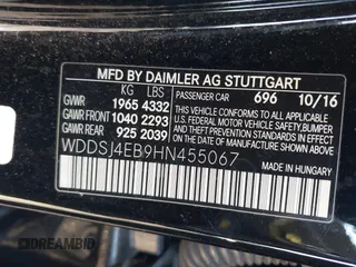 2017 Mercedes-Benz CLA with VIN WDDSJ4EB9HN455067, listed as a IAAI auction lot 41188890 with 1 mi miles. Bid and sale history available at carsss.com. Image 9.