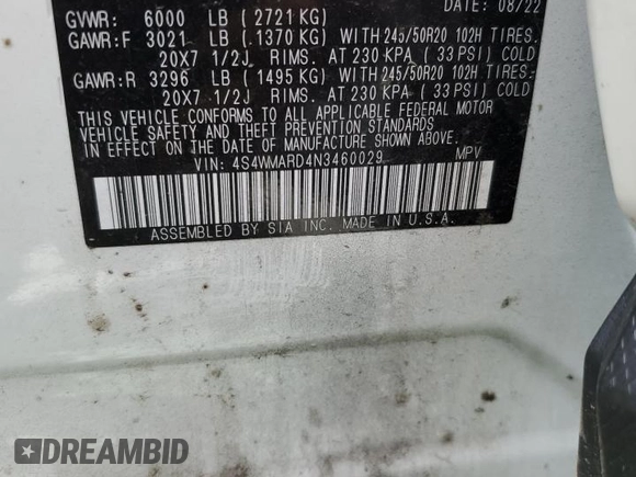 2022 Subaru Ascent Touring z VIN 4S4WMARD4N3460029, wystawiony jako Copart lot #54820615 z przebiegiem 33 305 mil mil oraz Szkoda całkowita • Salvage title. Historia ofert i sprzedaży dostępna na DreamBid. Obrazek 14.