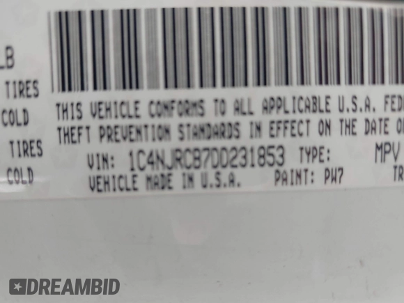 2013 Jeep Patriot Limited с VIN 1C4NJRCB7DD231853, выставлен на аукционе IAAI как лот 42555798 с пробегом 119 527 миль миль и . История ставок и продаж доступна на DreamBid. Изображение 9.