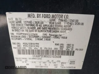 2012 Ford Taurus SEL with VIN 1FAHP2EWXCG102608, listed as a IAAI auction lot 41993132 with 219,907 mi miles and . Bid and sale history available at carsss.com. Image 9.