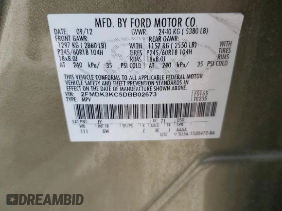 2013 Ford Edge Limited z VIN 2FMDK3KC5DBB02673, wystawiony jako Copart lot #65583055 z przebiegiem 146 571 mil mil oraz Szkoda całkowita • Salvage title. Historia ofert i sprzedaży dostępna na DreamBid. Obrazek 13.