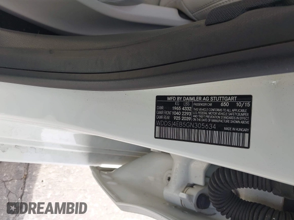 2016 Mercedes-Benz CLA 250 with VIN WDDSJ4EB5GN305634, listed as a IAAI auction lot 42076750 with 144,780 mi miles and . Bid and sale history available at DreamBid. Image 9.