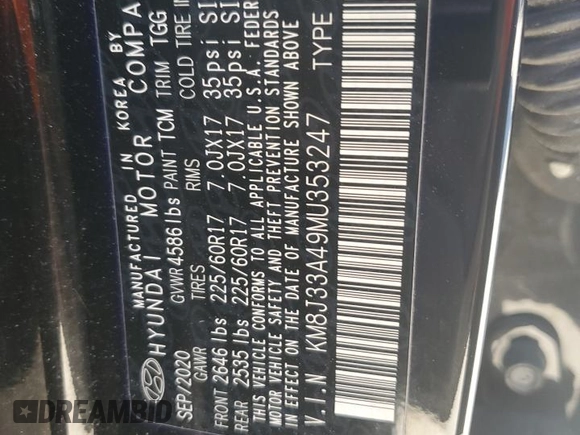 2021 Hyundai Tucson Value с VIN KM8J33A49MU353247, выставлен на аукционе Copart как лот 47199755 с пробегом 58 471 миль миль и Списание • Salvage title. История ставок и продаж доступна на DreamBid. Изображение 14.