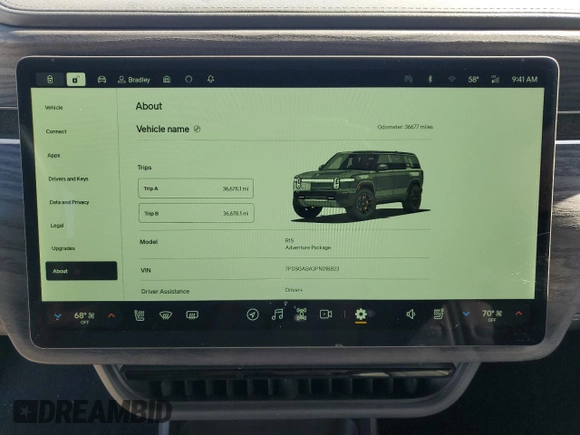 2023 Rivian R1S Adventure z VIN 7PDSGABA3PN018823, wystawiony jako Copart lot #53184595 z przebiegiem 36 677 mil mil oraz Szkoda całkowita • Salvage title. Historia ofert i sprzedaży dostępna na DreamBid. Obrazek 9.