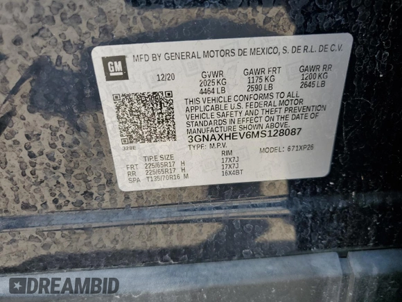 2021 Chevrolet Equinox LS z VIN 3GNAXHEV6MS128087, wystawiony jako Copart lot #55735225 z przebiegiem 24 368 mil mil oraz Szkoda całkowita • Salvage title. Historia ofert i sprzedaży dostępna na DreamBid. Obrazek 13.