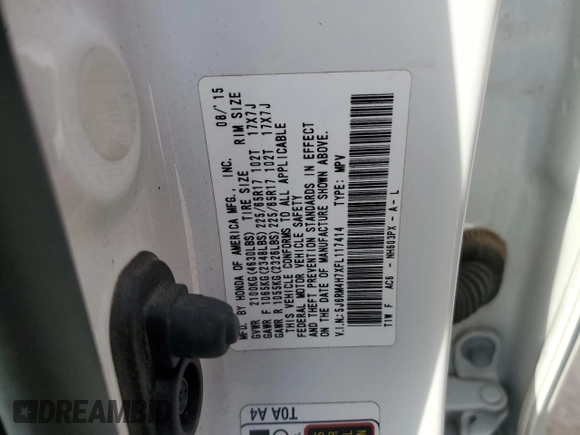 2015 Honda CR-V EX-L with VIN 5J6RM4H7XFL117414, listed as a Copart auction lot 47317535 with 174,768 mi miles and Salvage Title. Bid and sale history available at DreamBid. Image 13.