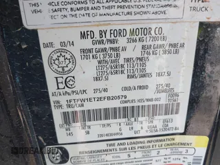 2014 Ford F-150 XL with VIN 1FTFW1ET2EFB20579, listed as a IAAI auction lot 41434191 with 159,874 mi miles. Bid and sale history available at carsss.com. Image 9.