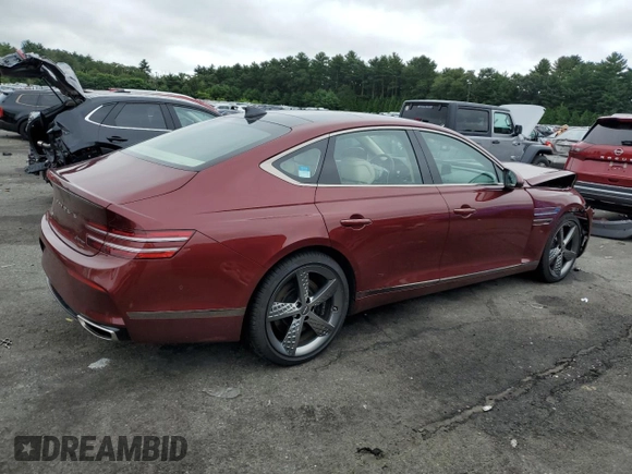 2023 Genesis G80 Sport with VIN KMTGB4SD1PU191609, listed as a Copart auction lot 66351654 with 19,622 mi miles and Salvage Title. Bid and sale history available at DreamBid. Image 3.
