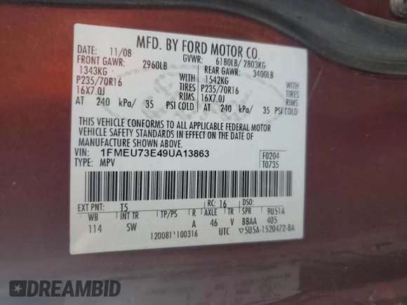 2009 Ford Explorer XLT z VIN 1FMEU73E49UA13863, wystawiony jako Copart lot #51857815 z przebiegiem 301 300 mil mil oraz Czysty tytuł • Clean title. Historia ofert i sprzedaży dostępna na DreamBid. Obrazek 13.
