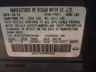 2016 Infiniti Q50 3.0t Premium with VIN JN1EV7AP0GM305466, listed as a IAAI auction lot 41778105 with 79,919 mi miles. Bid and sale history available at carsss.com. Image 9.