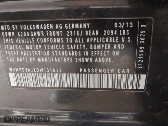 2013 Volkswagen GTI Autobahn с VIN WVWHD7AJXDW131611, выставлен на аукционе IAAI как лот 41986672 с пробегом 152 008 миль миль и . История ставок и продаж доступна на DreamBid. Изображение 9.