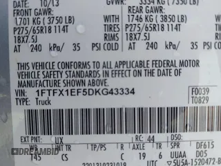 2013 Ford F-150 XL with VIN 1FTFX1EF5DKG43334, listed as a IAAI auction lot 42664129 with 215,465 mi miles and . Bid and sale history available at DreamBid. Image 9.