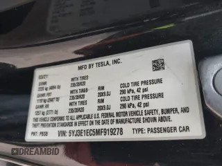 2021 Tesla Model 3 Performance with VIN 5YJ3E1EC5MF919278, listed as a IAAI auction lot 40194677 with 50,484 mi miles and . Bid and sale history available at carsss.com. Image 9.