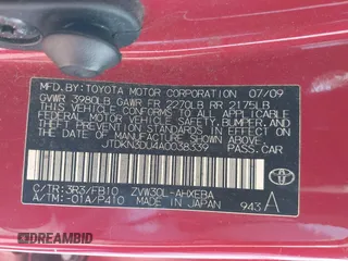 2010 Toyota Prius II with VIN JTDKN3DU4A0038339, listed as a IAAI auction lot 42104873 with 122,984 mi miles. Bid and sale history available at carsss.com. Image 9.