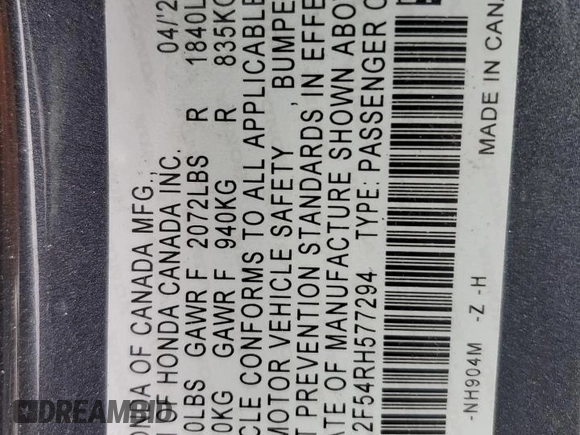 2024 Honda Civic Sport with VIN 2HGFE2F54RH577294, listed as a Copart auction lot 57447825 with 32,898 mi miles and Salvage title. Bid and sale history available at DreamBid. Image 12.