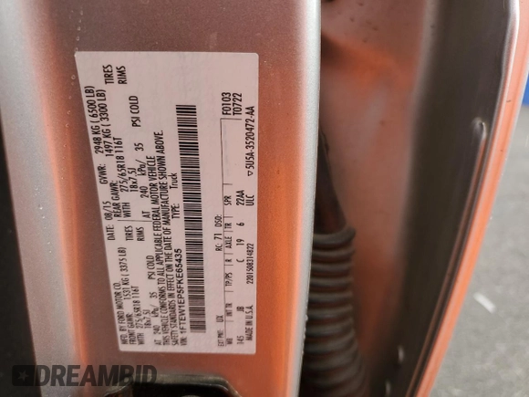 2015 Ford F-150 XLT with VIN 1FTEW1EP5FKE65435, listed as a Copart auction lot 48237125 with Not Provided miles and Salvage Title. Bid and sale history available at DreamBid. Image 13.