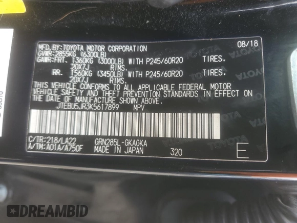 2019 Toyota 4Runner SR5 z VIN JTEBU5JR3K5617899, wystawiony jako Copart lot #58955725 z przebiegiem 208 888 mil mil oraz Szkoda całkowita • Salvage title. Historia ofert i sprzedaży dostępna na DreamBid. Obrazek 13.
