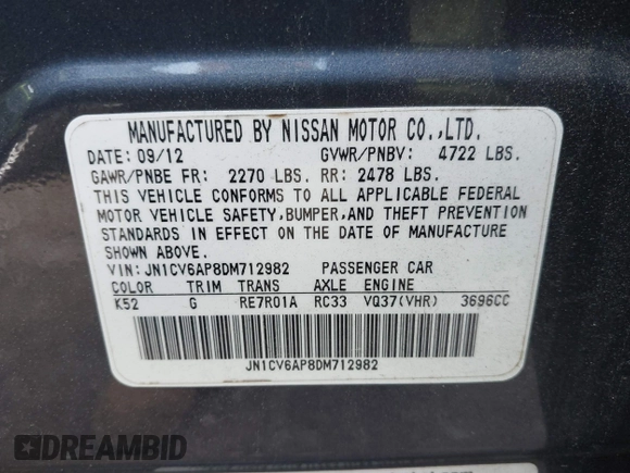 2013 Infiniti G37 Journey with VIN JN1CV6AP8DM712982, listed as a IAAI auction lot 42127323 with 189,804 mi miles and . Bid and sale history available at DreamBid. Image 9.