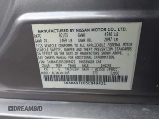 2005 Nissan Maxima SL with VIN 1N4BA41E05C849421, listed as a IAAI auction lot 42621352 with 252,608 mi miles and . Bid and sale history available at DreamBid. Image 9.