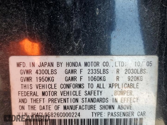 2006 Acura TSX с VIN JH4CL95826C000224, выставлен на аукционе Copart как лот 84049334 с пробегом 250 177 миль миль и Списание • Salvage title. История ставок и продаж доступна на DreamBid. Изображение 14.