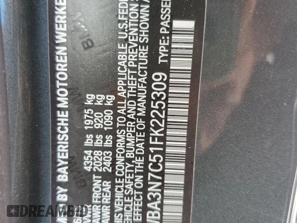 2015 BMW 4 Series 428i with VIN WBA3N7C51FK225309, listed as a Copart auction lot 55504705 with 80,834 mi miles and Salvage title. Bid and sale history available at DreamBid. Image 13.