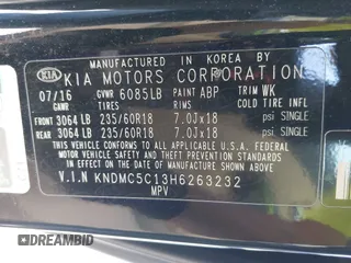 2017 Kia Sedona EX with VIN KNDMC5C13H6263232, listed as a IAAI auction lot 41733170 with 102,026 mi miles. Bid and sale history available at carsss.com. Image 9.