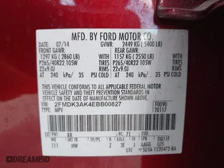2014 Ford Edge Sport with VIN 2FMDK3AK4EBB00827, listed as a IAAI auction lot 41960737 with 114,808 mi miles. Bid and sale history available at carsss.com. Image 9.