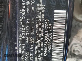 2022 Hyundai Venue SEL z VIN KMHRC8A39NU132059, wystawiony jako Copart lot #57448215 z przebiegiem 85 657 mil mil oraz Tytuł czysty. Historia ofert i sprzedaży dostępna na DreamBid. Obrazek 12.