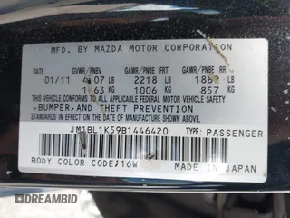 2011 Mazda 3 S Sport with VIN JM1BL1K59B1446420, listed as a IAAI auction lot 42276034 with 154,332 mi miles and . Bid and sale history available at DreamBid. Image 9.