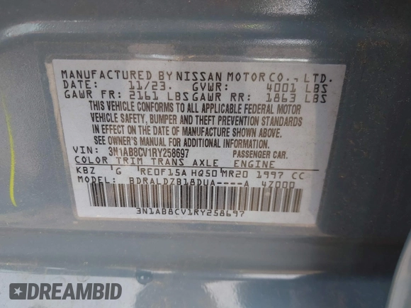 2024 Nissan Sentra SV with VIN 3N1AB8CV1RY258697, listed as a IAAI auction lot 42341520 with 17,697 mi miles and . Bid and sale history available at DreamBid. Image 9.