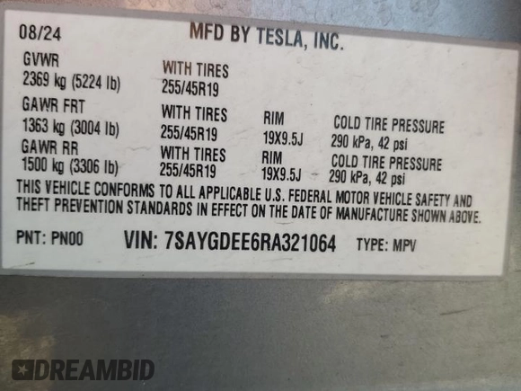 2024 Tesla Model Y Long Range with VIN 7SAYGDEE6RA321064, listed as a Copart auction lot 58889795 with 48,857 mi miles and Salvage title. Bid and sale history available at DreamBid. Image 12.