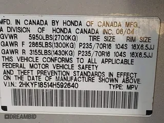 2004 Honda Pilot EX with VIN 2HKYF18514H592640, listed as a IAAI auction lot 41898618 with 230,866 mi miles. Bid and sale history available at carsss.com. Image 9.