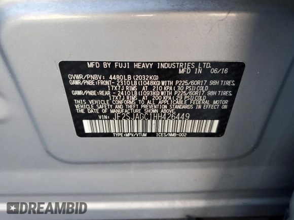 2017 Subaru Forester Premium with VIN JF2SJAGC1HH426449, listed as a Copart auction lot 44576895 with 69,618 mi miles and Salvage Title. Bid and sale history available at DreamBid. Image 15.