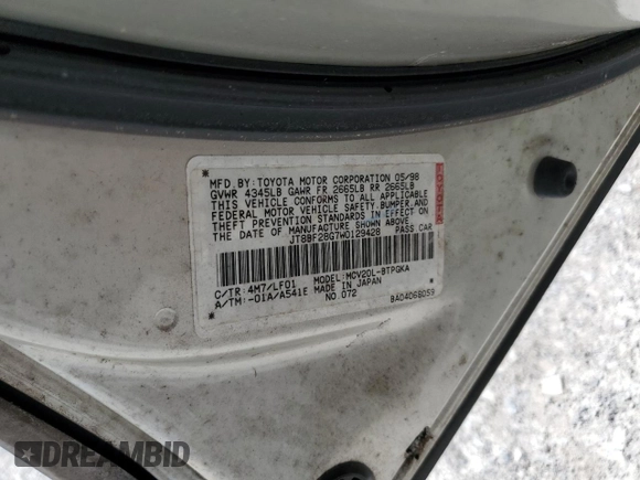 1998 Lexus ES 300 with VIN JT8BF28G7W0129428, listed as a Copart auction lot 59376465 with 155,922 mi miles and Salvage title. Bid and sale history available at DreamBid. Image 12.