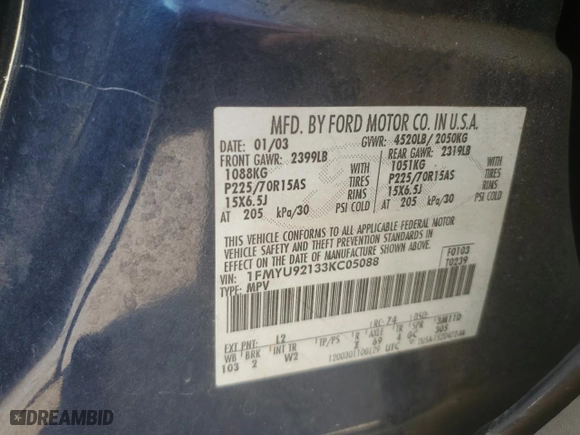 2003 Ford Escape XLS Popular with VIN 1FMYU92133KC05088, listed as a Copart auction lot 46972905 with 176,497 mi miles and Salvage Title. Bid and sale history available at carsss.com. Image 15.