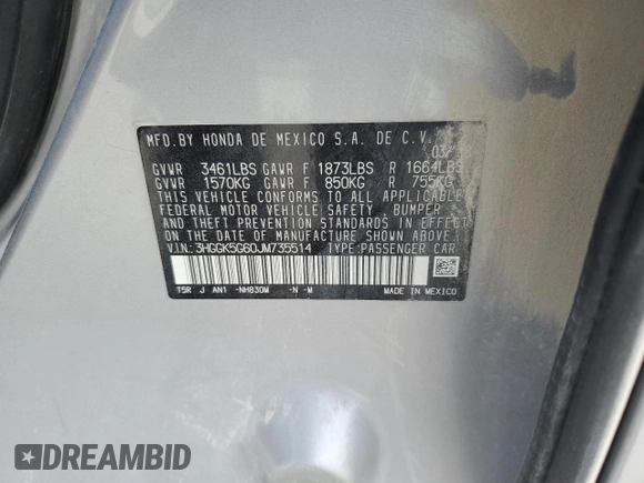 2018 Honda Fit Sport with VIN 3HGGK5G60JM735514, listed as a Copart auction lot 78395064 with Not Provided miles and Salvage Title. Bid and sale history available at DreamBid. Image 15.