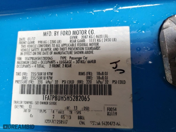2017 Ford Mustang EcoBoost Premium with VIN 1FATP8UH5H5282065, listed as a Copart auction lot 49509205 with 131,219 mi miles and Clean Title. Bid and sale history available at carsss.com. Image 12.