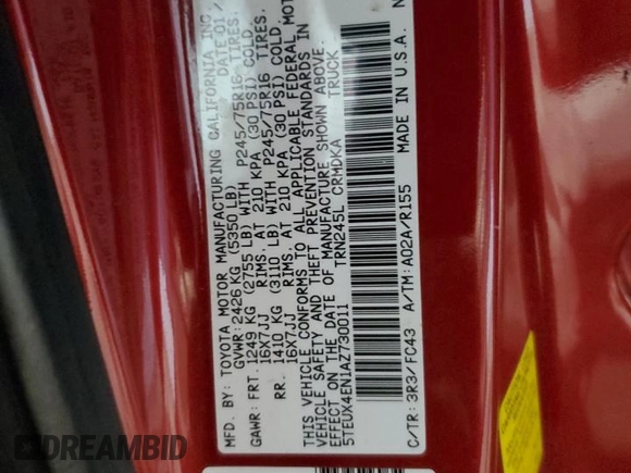 2010 Toyota Tacoma with VIN 5TEUX4EN1AZ730011, listed as a Copart auction lot 86832784 with 93,766 mi miles and Salvage Title. Bid and sale history available at carsss.com. Image 12.